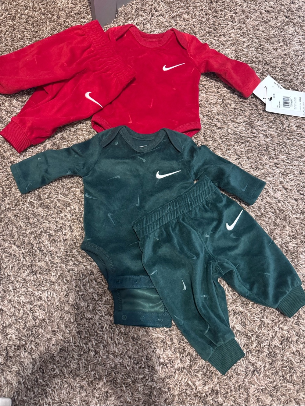 Nike Baby One-Piece and Pants Set in Red and Green